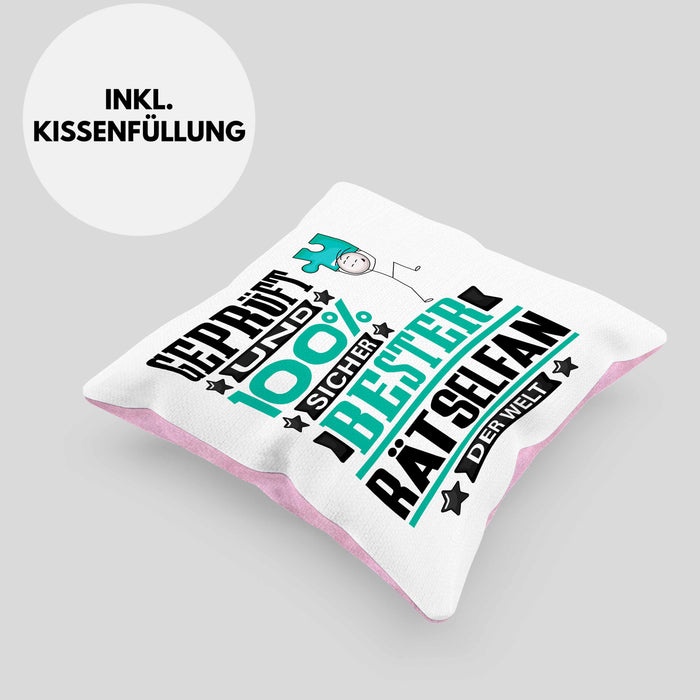 Rätselfan Geschenk Lustiger Spruch für Rätselfan Geschenkidee Bester Rätselfan Der WeltKissen mit Füllung 40x40 (Grau) Rosa Trendation