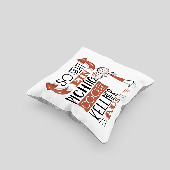 Kellner Kissen mit Füllung 40x40 Geschenk So Sieht Ein RIchtig Cooler Kellner Aus Geschenkidee Lustiger Spruch Geburtstag (Grau) Grau Trendation