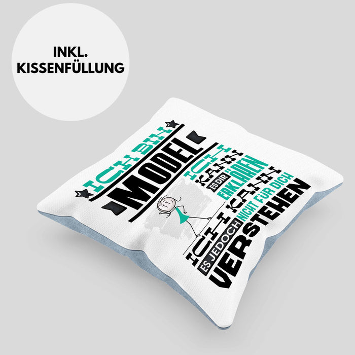 Model Geschenk Kissen mit Füllung 40x40 Geschenkidee für Model Geburtstag Lustiger Spruch Ich Bin Model Ich Kann Es Dir Erklären Aber Nicht Für Dich Verstehen (Grau) Blau Trendation