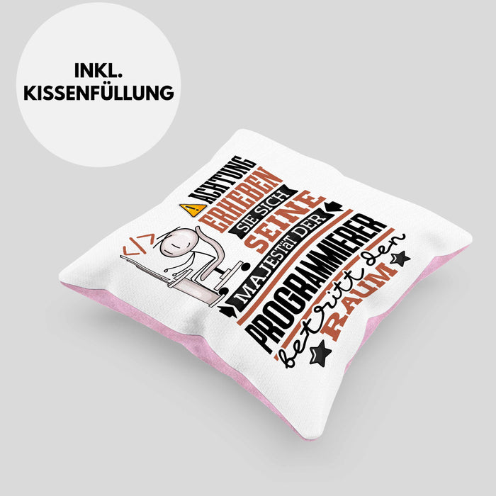 Programmierer Geschenk Kissen mit Füllung 40x40 Lustiger Spruch Erheben Sie Sich Der Programmierer Betritt den Raum (Grau) Rosa Trendation
