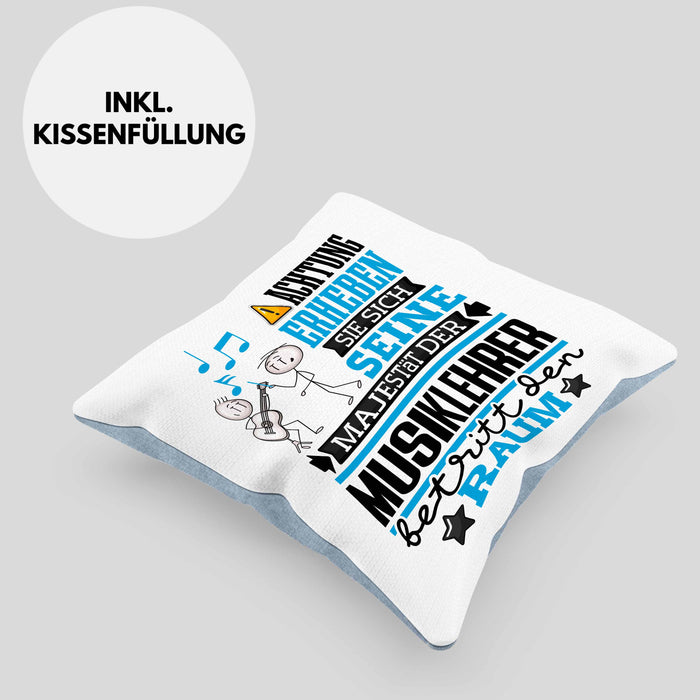 Musiklehrer Geschenk Kissen mit Füllung 40x40 Lustiger Spruch Erheben Sie Sich Der Musiklehrer Betritt den Raum (Grau) Blau Trendation