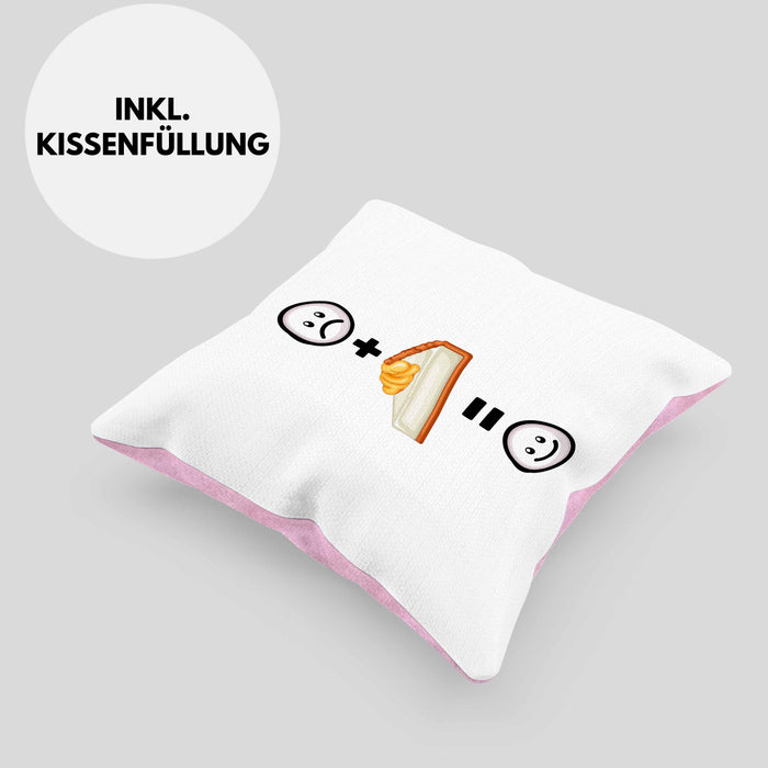 Kuchen Kissen mit Füllung 40x40 Geschenk für Kuchen-Liebhaber Lustige Geschenkidee :( + Kuchen = :) Geburtstag (Grau) Rosa Trendation
