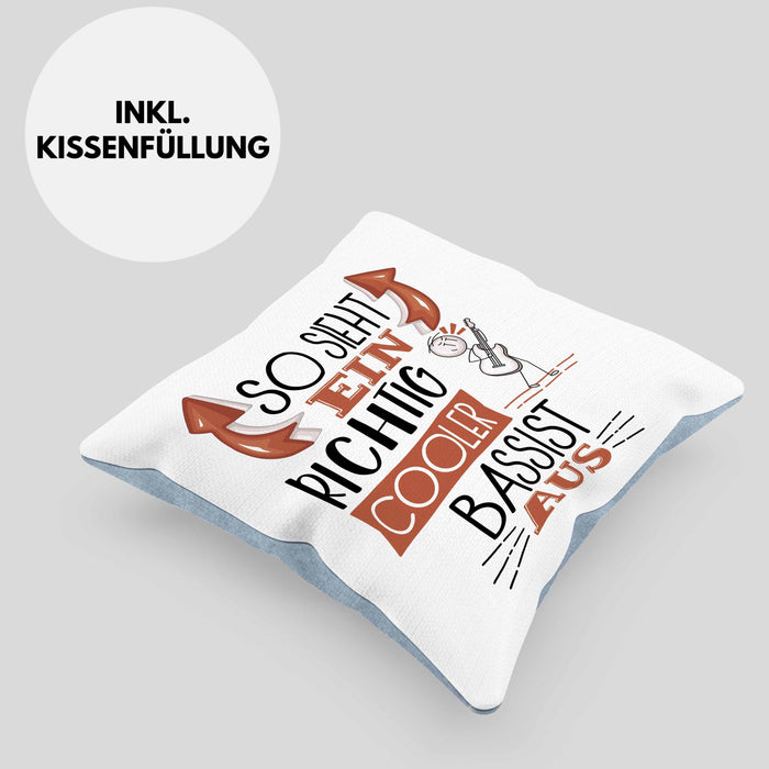 So Sieht Ein Richtig Cooler Bassist Aus Kissen mit Füllung 40x40 Geschenk für Bassist Geburtstag Geschenkdiee (Grau) Blau Trendation