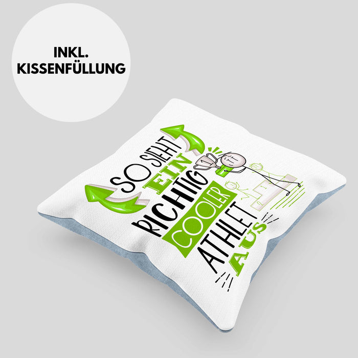 Athlet Kissen mit Füllung 40x40 Geschenk So Sieht Ein RIchtig Cooler Athlet Aus Geschenkidee Lustiger Spruch Geburtstag (Grau) Blau Trendation