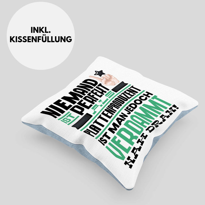Plattenproduzent Geschenk Kissen mit Füllung 40x40 Lustige Geschenkidee für Plattenproduzent Geburtstag Niemand Ist Perfekt Aber Als Plattenproduzent Ist Man Nah Dran (Grau) Blau Trendation