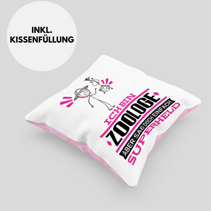 Zoologe Geschenk Kissen mit Füllung 40x40 Ich Bin Zoologe Aber Sag Doch Einfach Superheld Lustige Geschenkdiee für Zoologe (Grau) Rosa Trendation