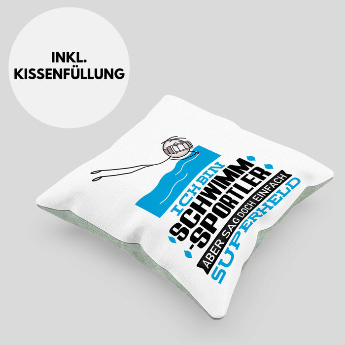 Schwimmsportler Geschenk Kissen mit Füllung 40x40 Ich Bin Schwimmsportler Aber Sag Doch Einfach Superheld Lustige Geschenkdiee für Schwimmsportler (Grau) Grün Trendation