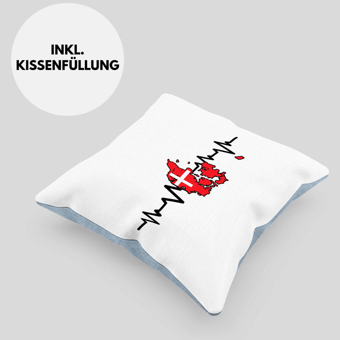 Dänische Flagge Geschenk Kissen mit Füllung 40x40 Herzschlag Dänemark Urlau Geschenkidee (Grau) Blau Trendation