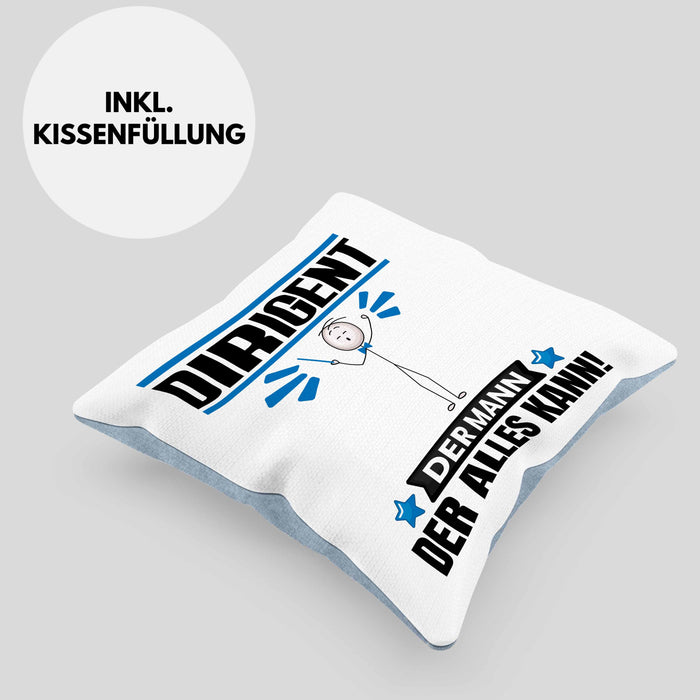 Dirigent Kissen mit Füllung 40x40 Geschenk für Dirigent Der Mann Der Alles Kann Geschenkidee zum Geburtstag (Grau) Blau Trendation