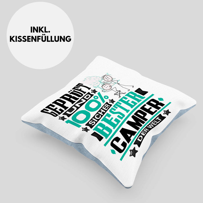 Camper Geschenk Lustiger Spruch für Camper Geschenkidee Bester Camper Der WeltKissen mit Füllung 40x40 (Grau) Blau Trendation
