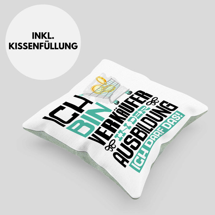 Verkäufer Ausbildung Kissen mit Füllung 40x40 Geschenk Ich Bin Verkäufer In Der Ausbildung Ich Darf Das Geschenkidee Spruch (Grau) Grün Trendation