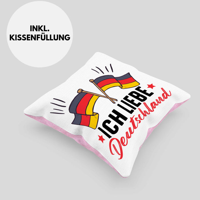 Ich Liebe Deutschland Kissen mit Füllung 40x40 Geschenk Geschenkidee Flagge (Grau) Rosa Trendation