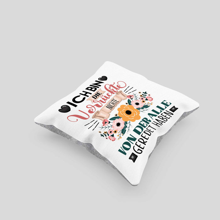 Nichte Kissen mit Füllung 40x40 Geschenk Lustiger Spruch Geschenkidee Ich Bin Die Verrückte Nichte Von Der Alle Geredet Haben (Grau) Grau Trendation