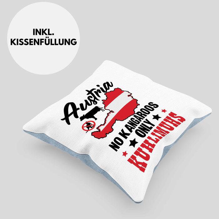 Keine Kängurus in Österreich Kissen mit Füllung 40x40 Geschenk Häferl Kuhlimuhs (Grau) Blau Trendation