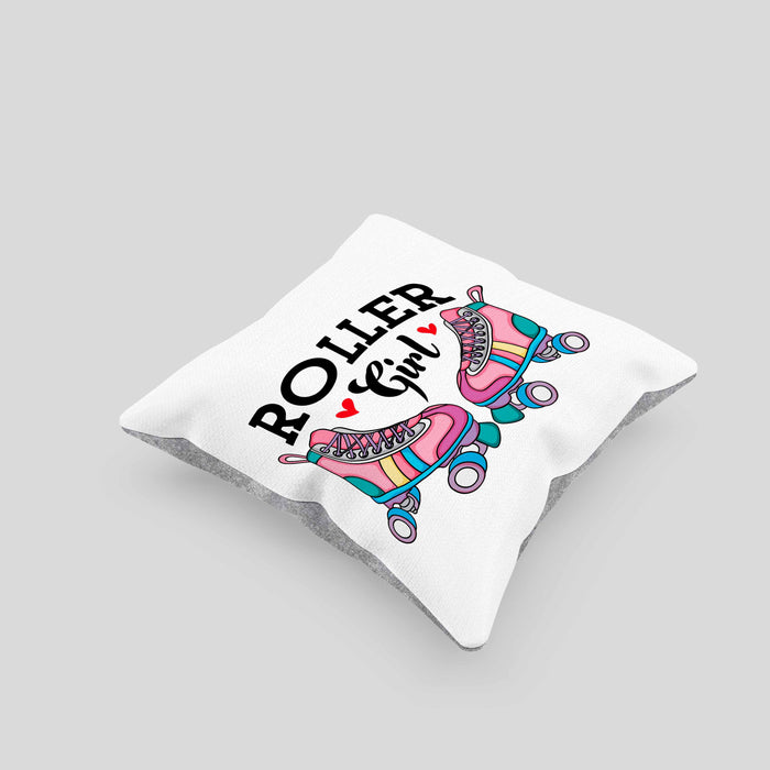 Rollschuh Kissen mit Füllung 40x40 Geschenk für Roller Girls "Roller Girl" Nostalgie 80er 90er Jahre (Grau) Grau Trendation