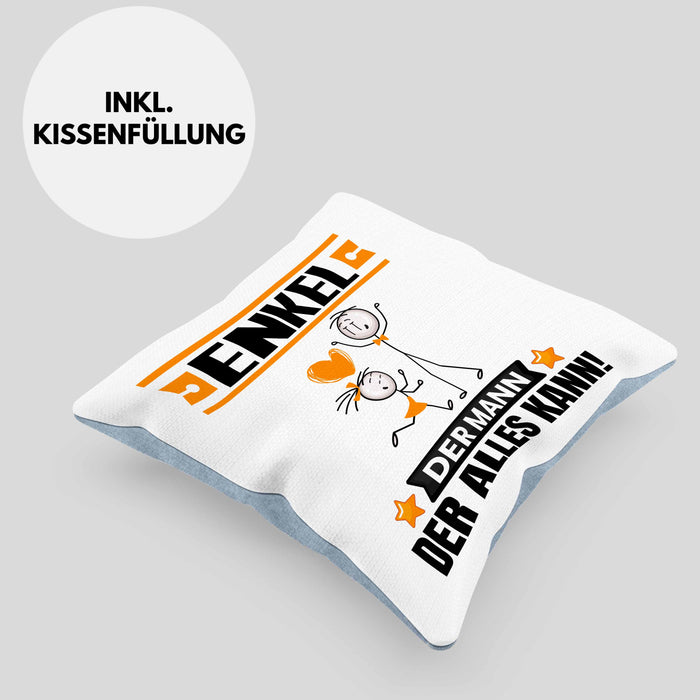 Enkel Kissen mit Füllung 40x40 Geschenk für Enkel Der Mann Der Alles Kann Geschenkidee zum Geburtstag (Grau) Blau Trendation