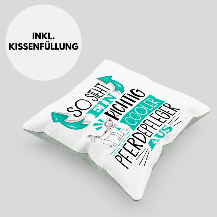 Pferdepfleger Kissen mit Füllung 40x40 So Sieht Ein Richtig Cooler Pferdepfleger Aus Geschenk Lustiger Spruch Geschenkidee (Grau) Grün Trendation