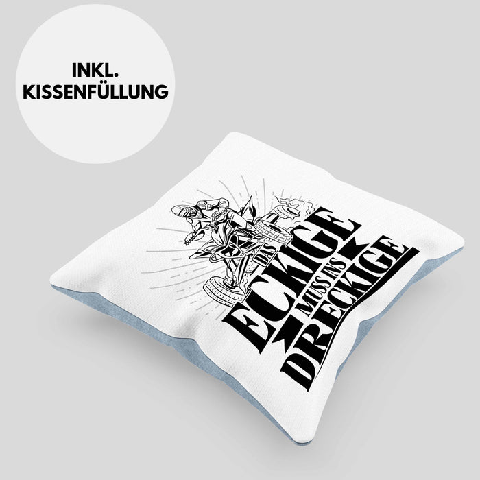 Quad Fahrer Kissen mit Füllung 40x40 Geschenk Das Eckige Muss Ins Dreckige (Grau) Blau Trendation