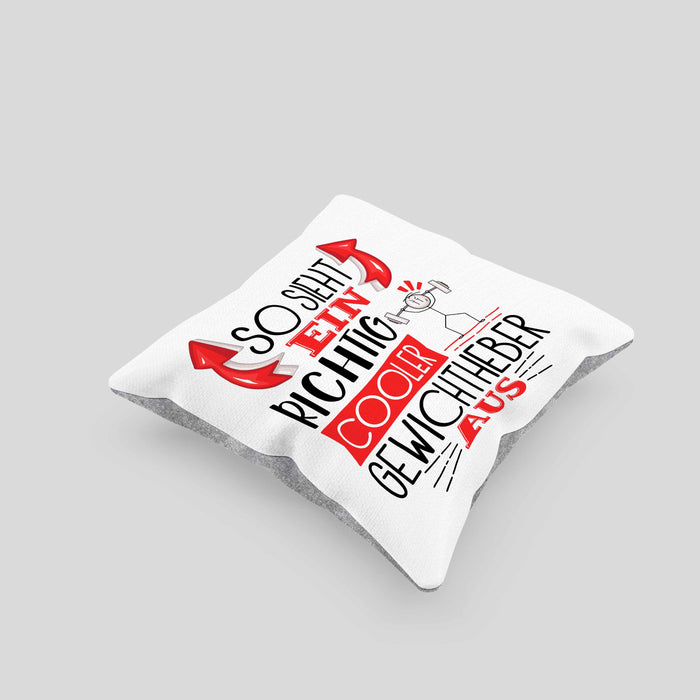 Gewichtheber Kissen mit Füllung 40x40 Geschenk So Sieht Ein Richtig Cooler Gewichtheber Aus Geschenkidee Spruch Lustig (Grau) Grau Trendation