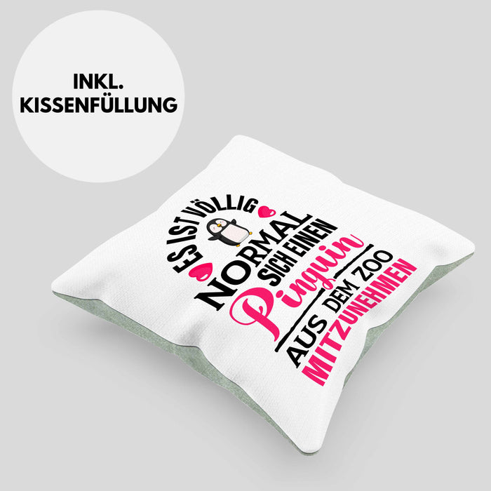 Pinguin Geschenk Kissen mit Füllung 40x40 Kinder Liebe Spruch Kollegin Freundin Pinguin Liebhaber Lustig (Grau) Grün Trendation