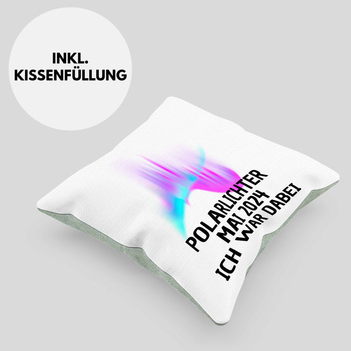 Polarlichter 2024 Kissen mit Füllung 40x40 Geschenk Ich War Dabei Polar-Lichter Polarlicht Heute Nochmal Polarlichter (Grau) Grün Trendation