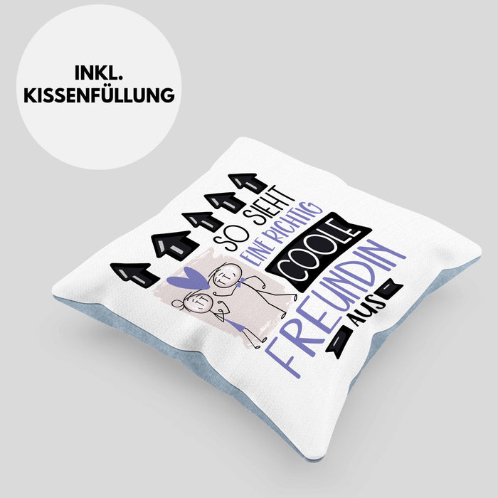 Freundin Geschenk Kissen mit Füllung 40x40 Lustig Geschenkidee für Freundin Geburtstag So Sieht Eine Richtig Coole Freundin Aus Frauen Spruch (Grau) Blau Trendation