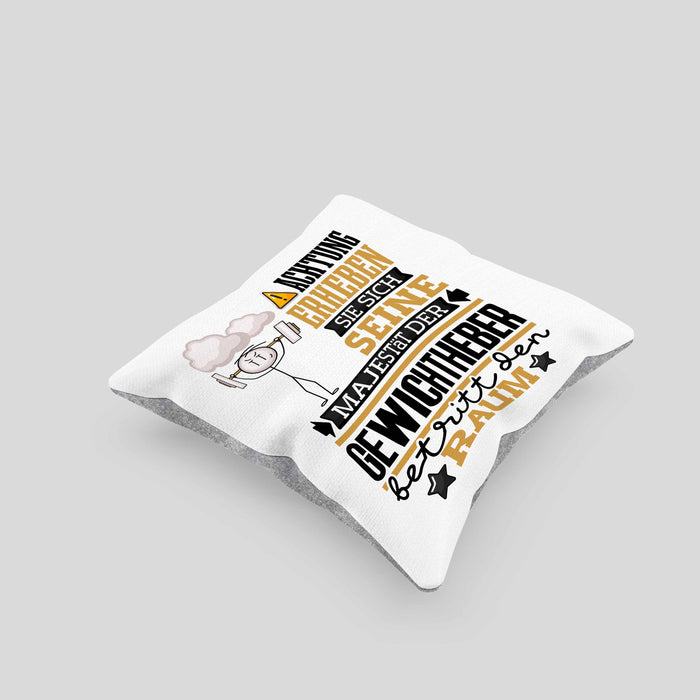 Gewichtheber Geschenk Kissen mit Füllung 40x40 Lustiger Spruch Erheben Sie Sich Der Gewichtheber Betritt den Raum (Grau) Grau Trendation