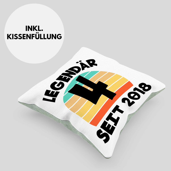 4. Geburtstag Kissen mit Füllung 40x40 Geschenk Lustiger Spruch 4er Bday Seit 2018 Geschenkidee Geburtstag (Grau) Grün Trendation