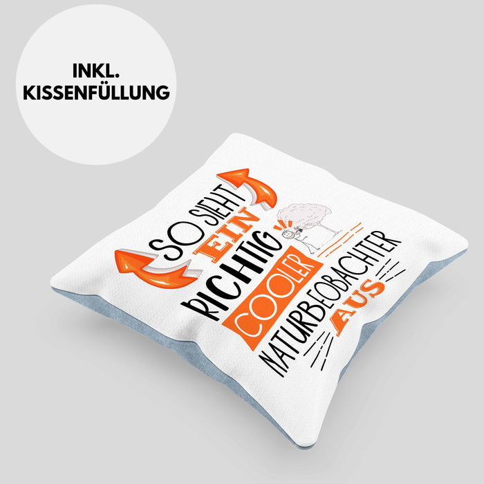 So Sieht Ein Richtig Cooler Naturbeobachter Aus Kissen mit Füllung 40x40 Geschenk für Naturbeobachter Geburtstag Geschenkdiee (Grau) Blau Trendation