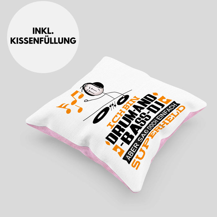 Drum-and-Bass-DJ Geschenk Kissen mit Füllung 40x40 Ich Bin Drum-and-Bass-DJ Aber Sag Doch Einfach Superheld Lustige Geschenkdiee für Drum-and-Bass-DJ (Grau) Rosa Trendation