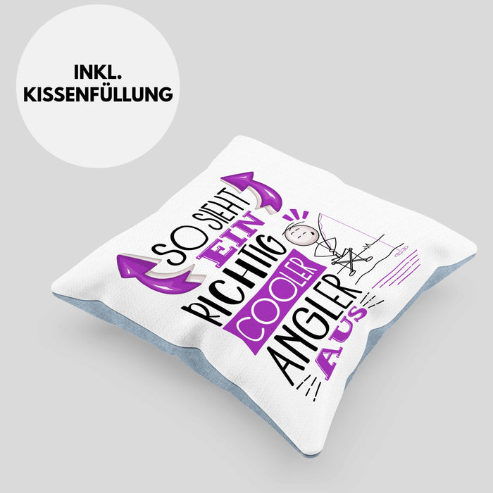 So Sieht Ein Richtig Cooler Angler Aus Geschenk Kissen mit Füllung 40x40 Lustiger Spruch Geschenkidee (Grau) Blau Trendation