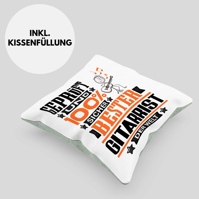 Gitarrist Geschenk Lustiger Spruch für Gitarrist Geschenkidee Bester Gitarrist Der WeltKissen mit Füllung 40x40 (Grau) Grün Trendation