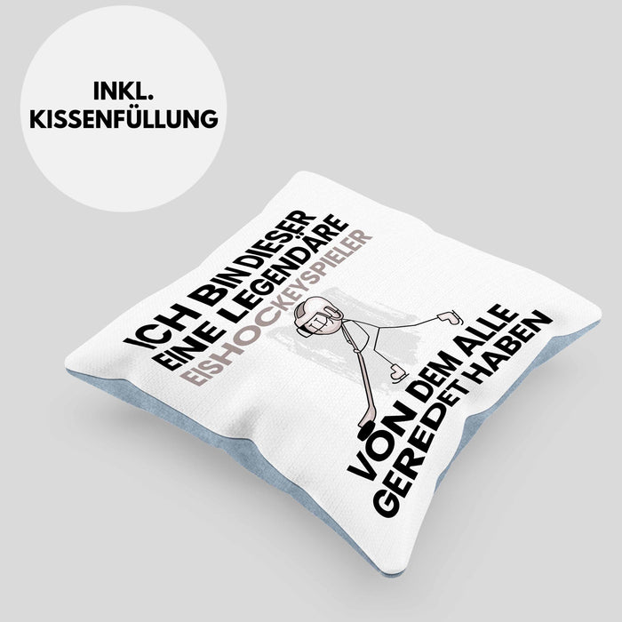Eishockeyspieler Geschenk Kissen mit Füllung 40x40 Lustige Geschenkidee Geburtstag für Eishockeyspieler Ich Bin Dieser Legendäre Eishockeyspieler Von Dem Alle Geredet Haben (Grau) Blau Trendation