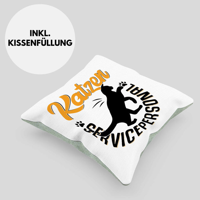 Katzen Geschenk Kissen mit Füllung 40x40 Katzen-Besitzerin Kaffee Katzen Servicepersonal Geschenkidee (Grau) Grün Trendation
