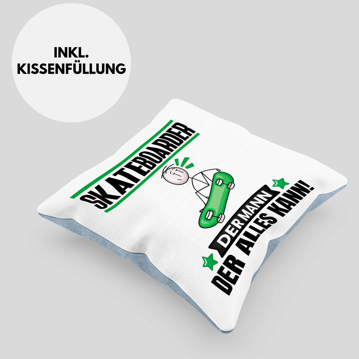 Skateboarder Kissen mit Füllung 40x40 Geschenk für Skateboarder Der Mann Der Alles Kann Geschenkidee zum Geburtstag (Grau) Blau Trendation