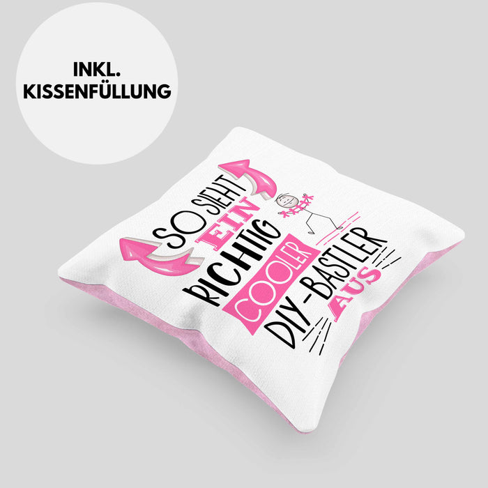 So Sieht Ein Richtig Cooler DIY-Bastler Aus Geschenk Kissen mit Füllung 40x40 Lustiger Spruch Geschenkidee (Grau) Rosa Trendation