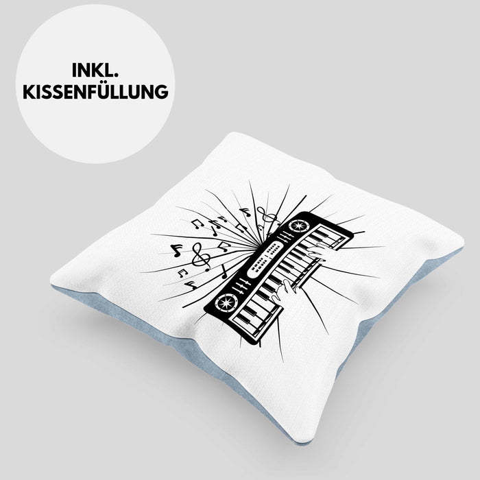 Keyboard Spieler Kissen mit Füllung 40x40 Geschenk für Keyboarder Musiker Band Geschenkidee (Grau) Blau Trendation