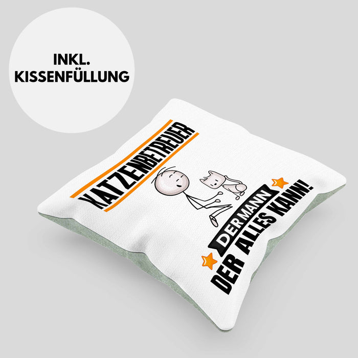 Katzenbetreuer Kissen mit Füllung 40x40 Geschenk für Katzenbetreuer Der Mann Der Alles Kann Geschenkidee zum Geburtstag (Grau) Grün Trendation