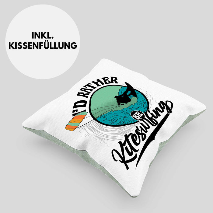 Kitesurfing Kissen mit Füllung 40x40 Geschenk für Kitesurfer Geschenkidee I'd Rather Be Kitesurfing (Grau) Grün Trendation