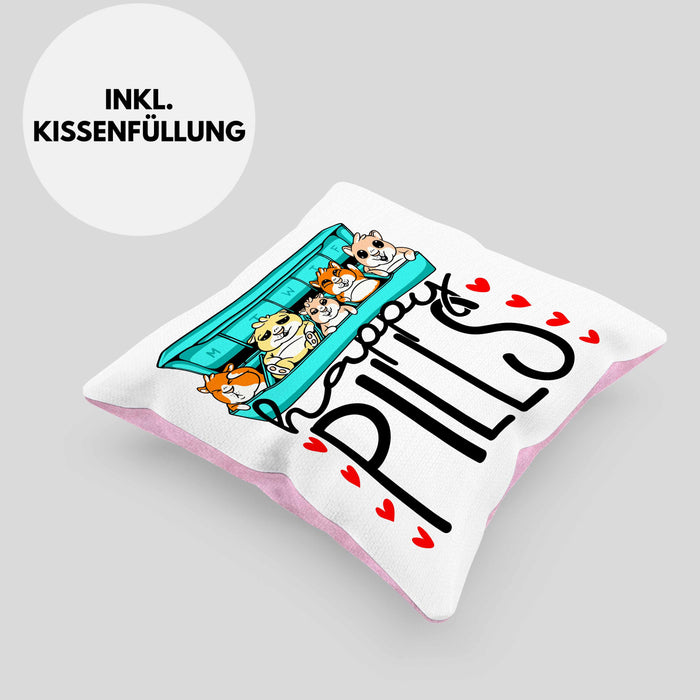 Lustiges Geschenk für Hamsterliebhaber: "Happy Pills" Kissen mit Füllung 40x40 Hamster Besitzer Grafik Züchter (Grau) Rosa Trendation