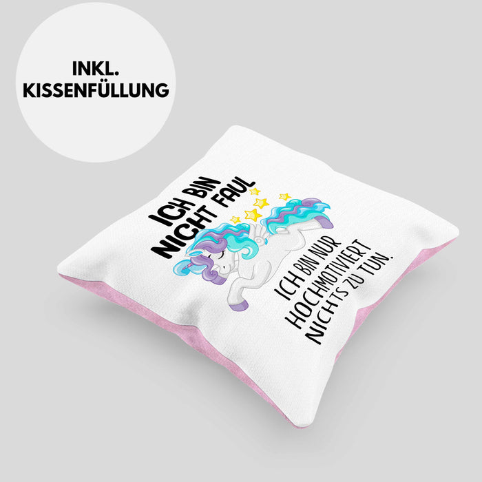 Lustige Ich Bin Nicht Faul Kissen mit Füllung 40x40 Mit Spruch Einhorn Geschenk Mama Freundin Kollegin Geschenkidee Arbeit Frauen (Grau) Rosa Trendation