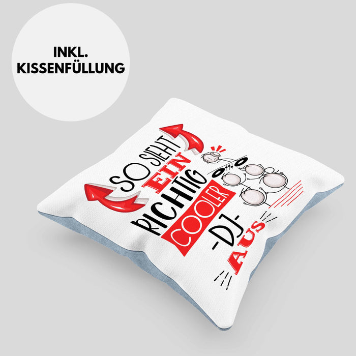 DJ Kissen mit Füllung 40x40 Geschenk So Sieht Ein RIchtig Cooler DJ Aus Geschenkidee Lustiger Spruch Geburtstag (Grau) Blau Trendation