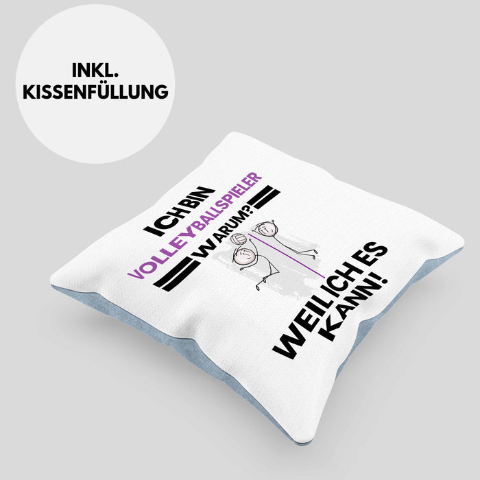 Volleyballspieler Geschenk Kissen mit Füllung 40x40 Lustiger Spruch Ich Bin Volleyballspieler Warum Weil Ich Es Kann Geschenkidee Bester Volleyballspieler Geburtstag (Grau) Blau Trendation