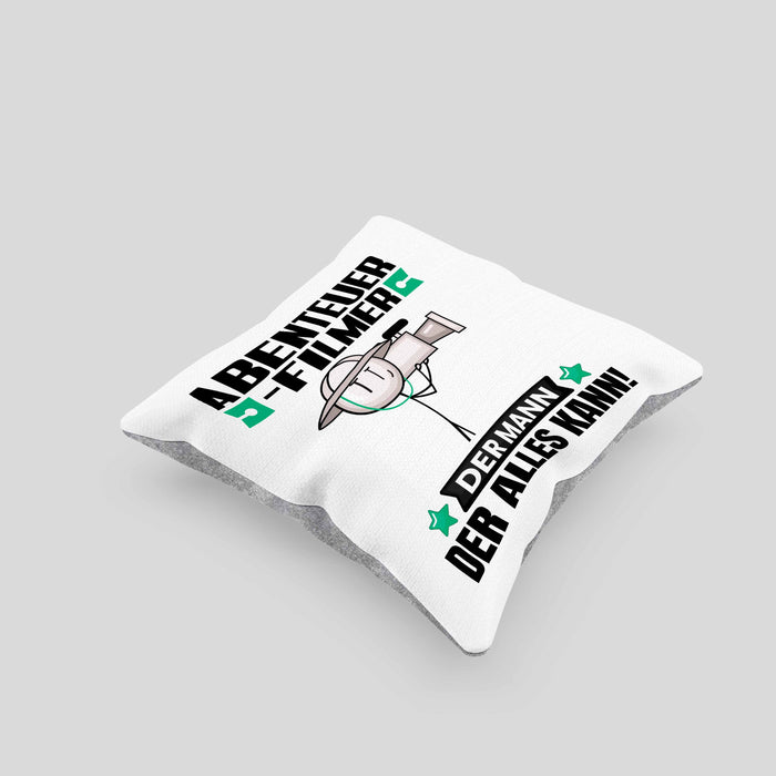 Abenteuerfilmer Kissen mit Füllung 40x40 Geschenk für Abenteuerfilmer Der Mann Der Alles Kann Geschenkidee zum Geburtstag (Grau) Grau Trendation
