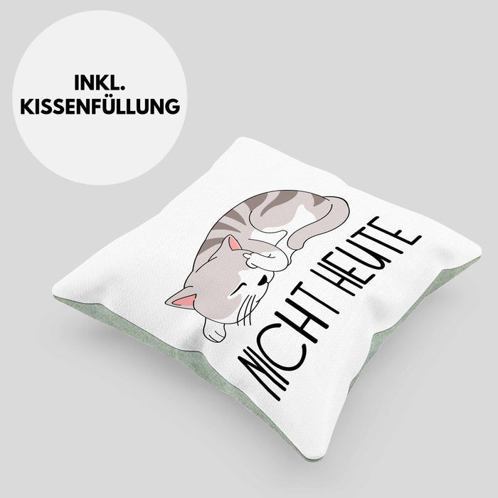 Katze Mittelfinger Kissen mit Füllung 40x40 Geschenk Muffel Nicht Heute Kollegin Frauen (Grau) Grün Trendation
