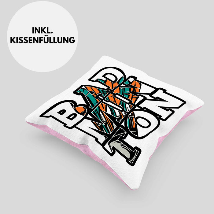 Badminton-Kissen mit Füllung 40x40 Geschenk für Badminton-Spieler Badminton-Trainer (Grau) Rosa Trendation