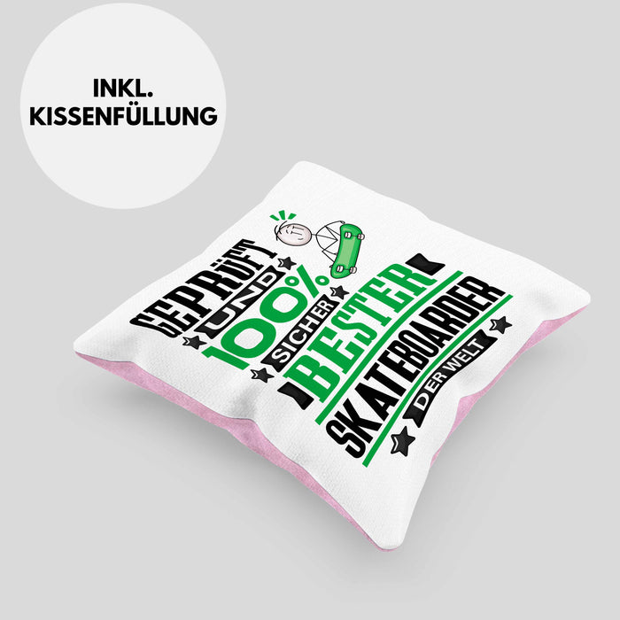 Skateboarder Geschenk Lustiger Spruch für Skateboarder Geschenkidee Bester Skateboarder Der WeltKissen mit Füllung 40x40 (Grau) Rosa Trendation