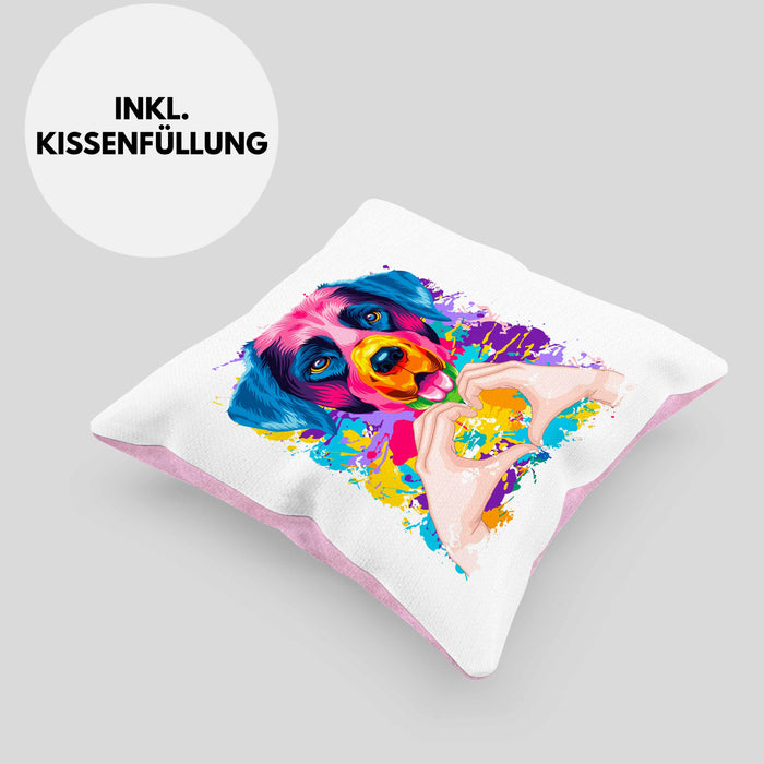 Labrador Besitzer Farbe Love Kissen mit Füllung 40x40 Geschenk Lustiger Spruch Geschenkidee Labrador Besitzerin (Grau) Rosa Trendation