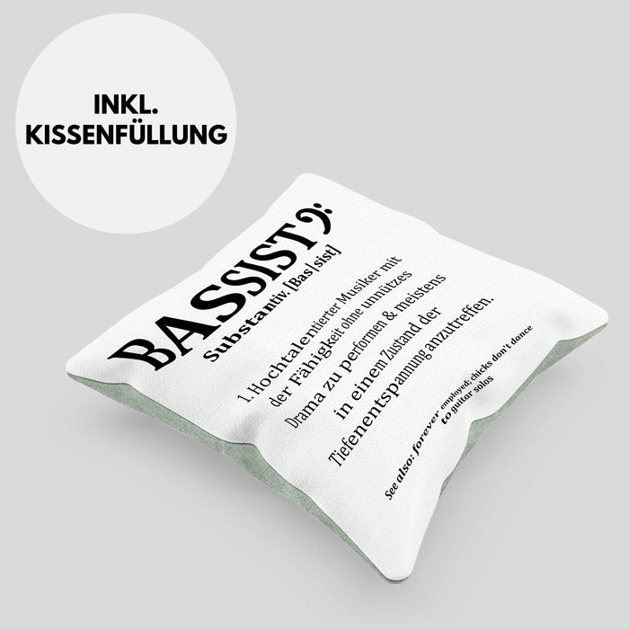 Bassist Kissen mit Füllung 40x40 Geschenk Bass-Spieler Geschenkidee Bassist Definition (Grau) Grün Trendation