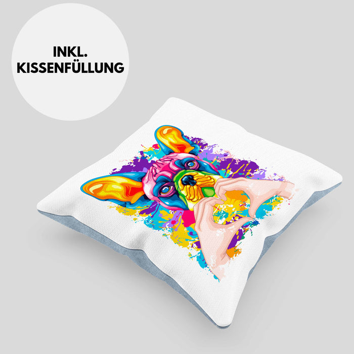 Französische Bulldogge Besitzer Farbe Love Kissen mit Füllung 40x40 Geschenk Lustiger Spruch Geschenkidee Französische Bulldogge Besitzerin (Grau) Blau Trendation